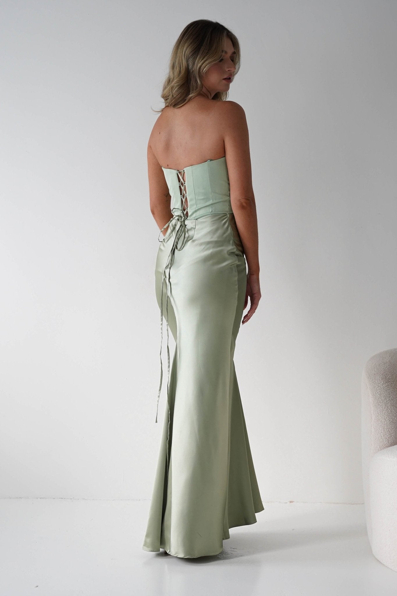 Damen Satin Korsettkleid in Salbei