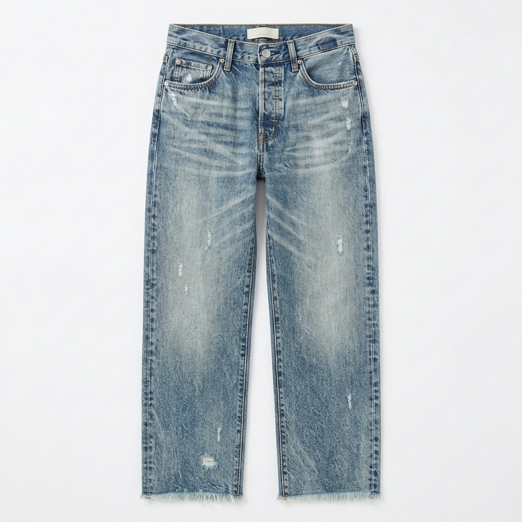 Damen Straight-Leg-Jeans mit Fransensaum im Retro-Stil