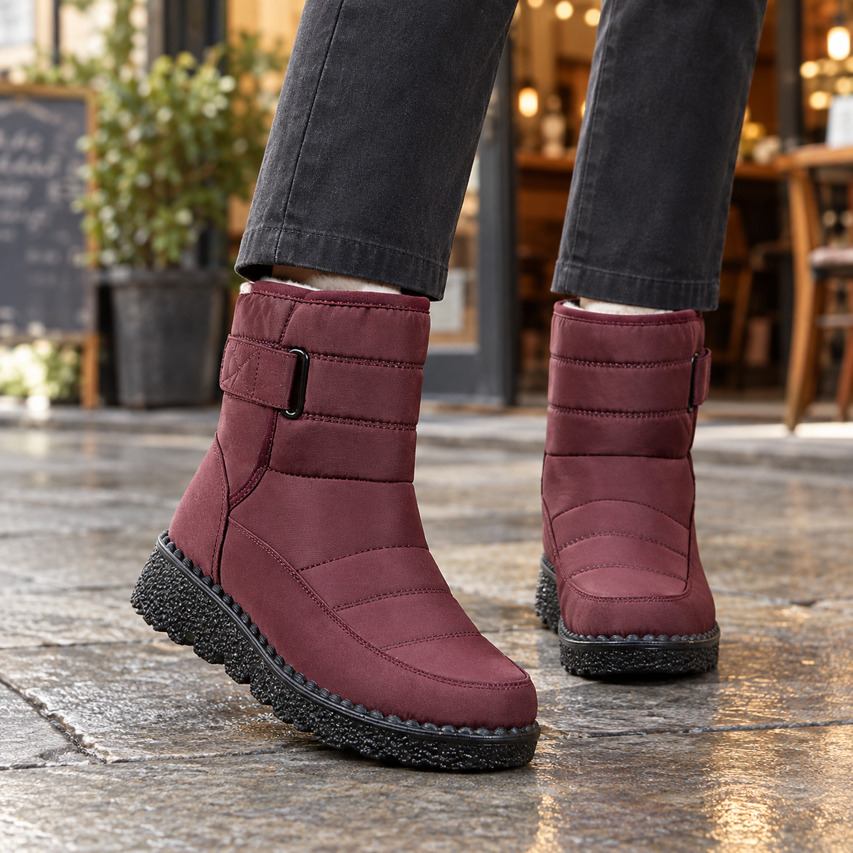 Damen wasserdichte Winterstiefel mit Klettverschluss