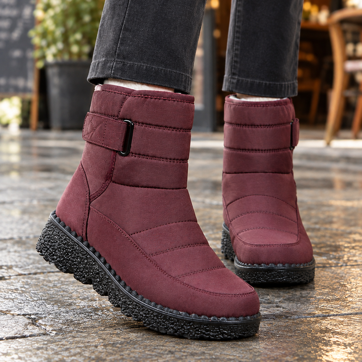 Damen wasserdichte Winterstiefel mit Klettverschluss