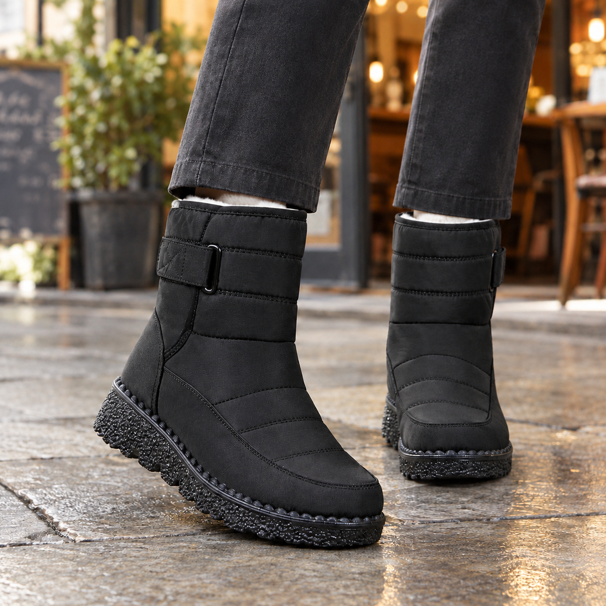 Damen wasserdichte Winterstiefel mit Klettverschluss