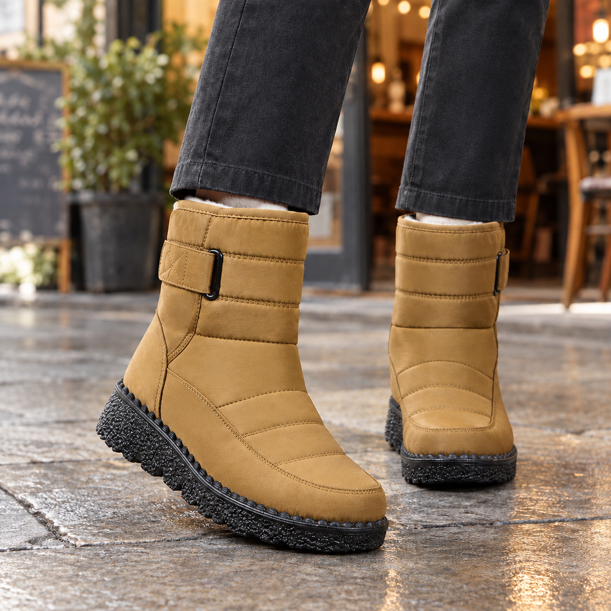 Damen wasserdichte Winterstiefel mit Klettverschluss