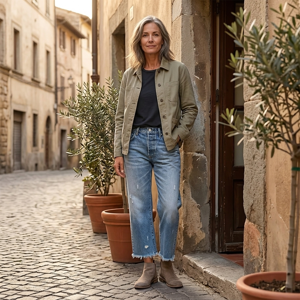 Damen Straight-Leg-Jeans mit Fransensaum im Retro-Stil