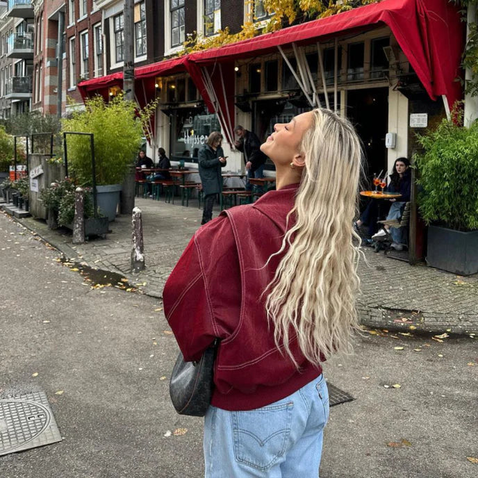 Damen Oversized Bomberjacke in Bordeaux