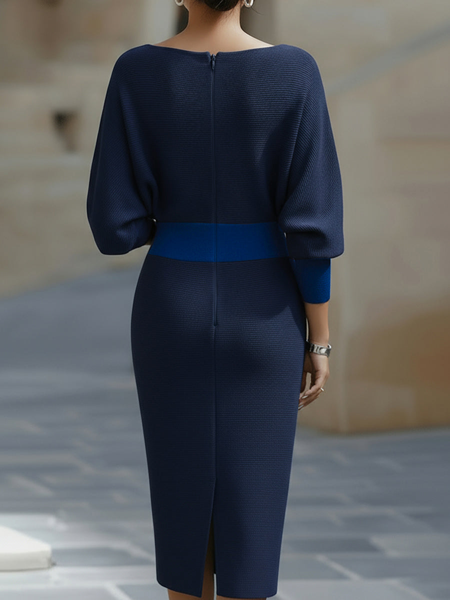 Damen Midikleid mit Rundhalsausschnitt und Fledermausärmeln
