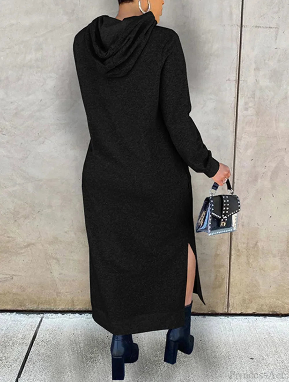 Damen Maxikleid mit Kapuze und hohem Seitenschlitz