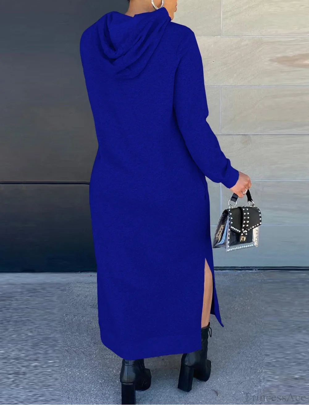 Damen Maxikleid mit Kapuze und hohem Seitenschlitz