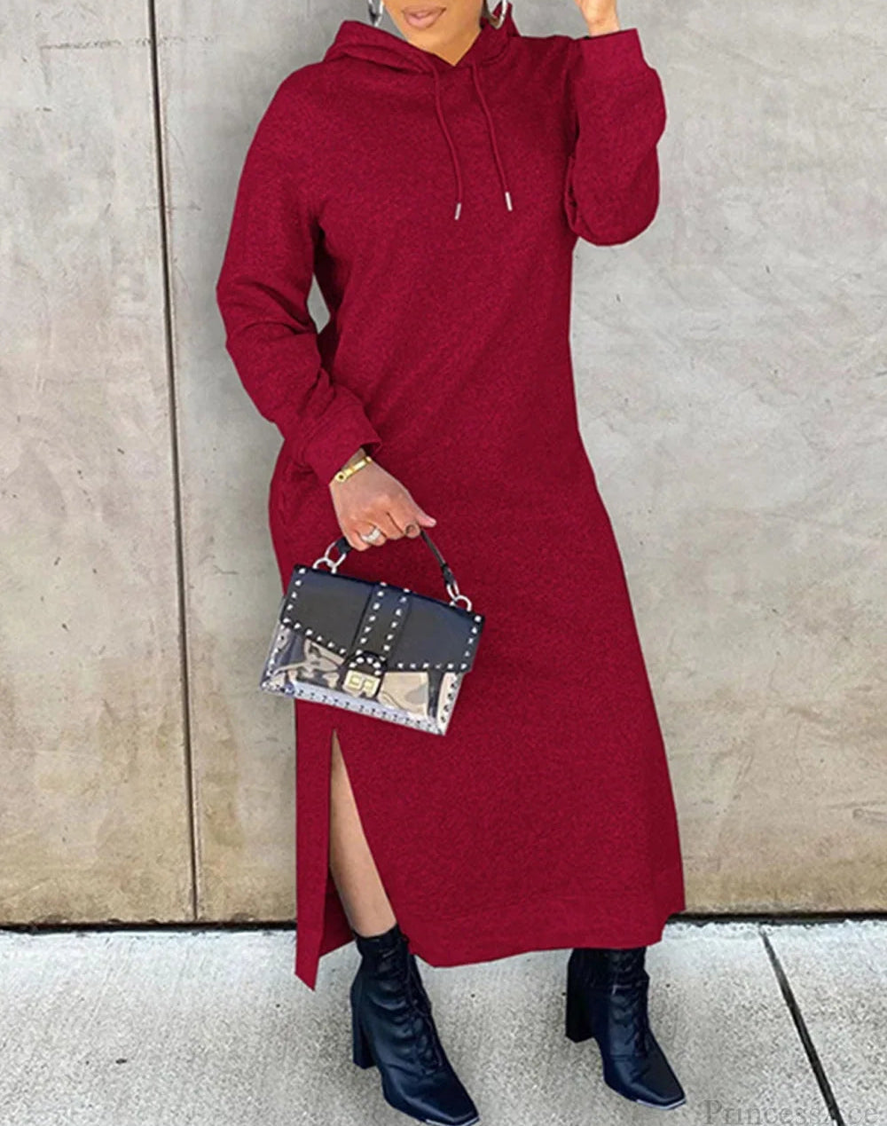 Damen Maxikleid mit Kapuze und hohem Seitenschlitz