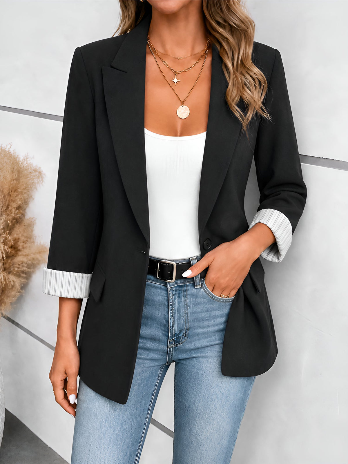 Damen Blazer mit Reverskragen und hochgekrempelten Ärmeln