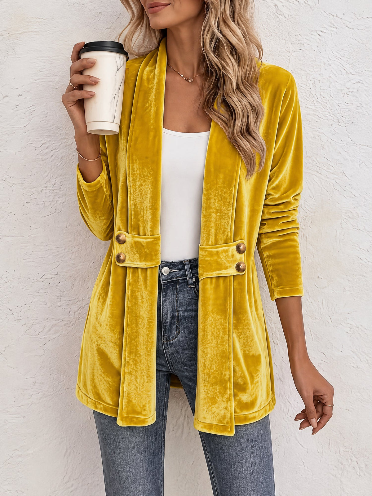 Damen doppelreihige Strickjacke mit Zierknöpfen