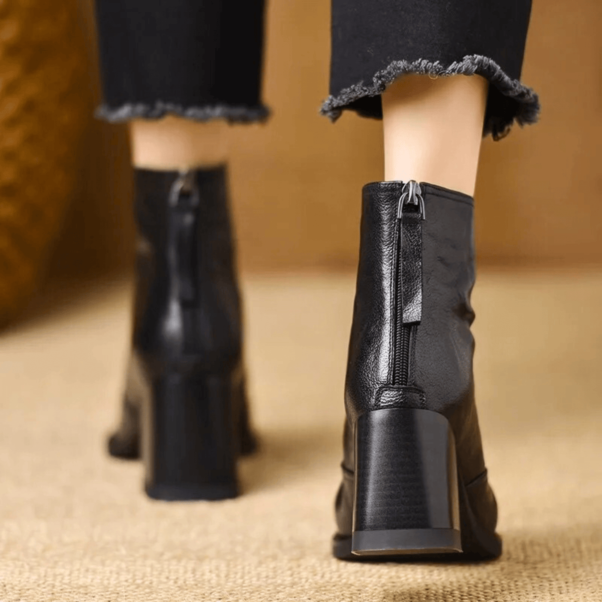 Damen Stiefeletten mit Blockabsatz und Rückenreißverschluss