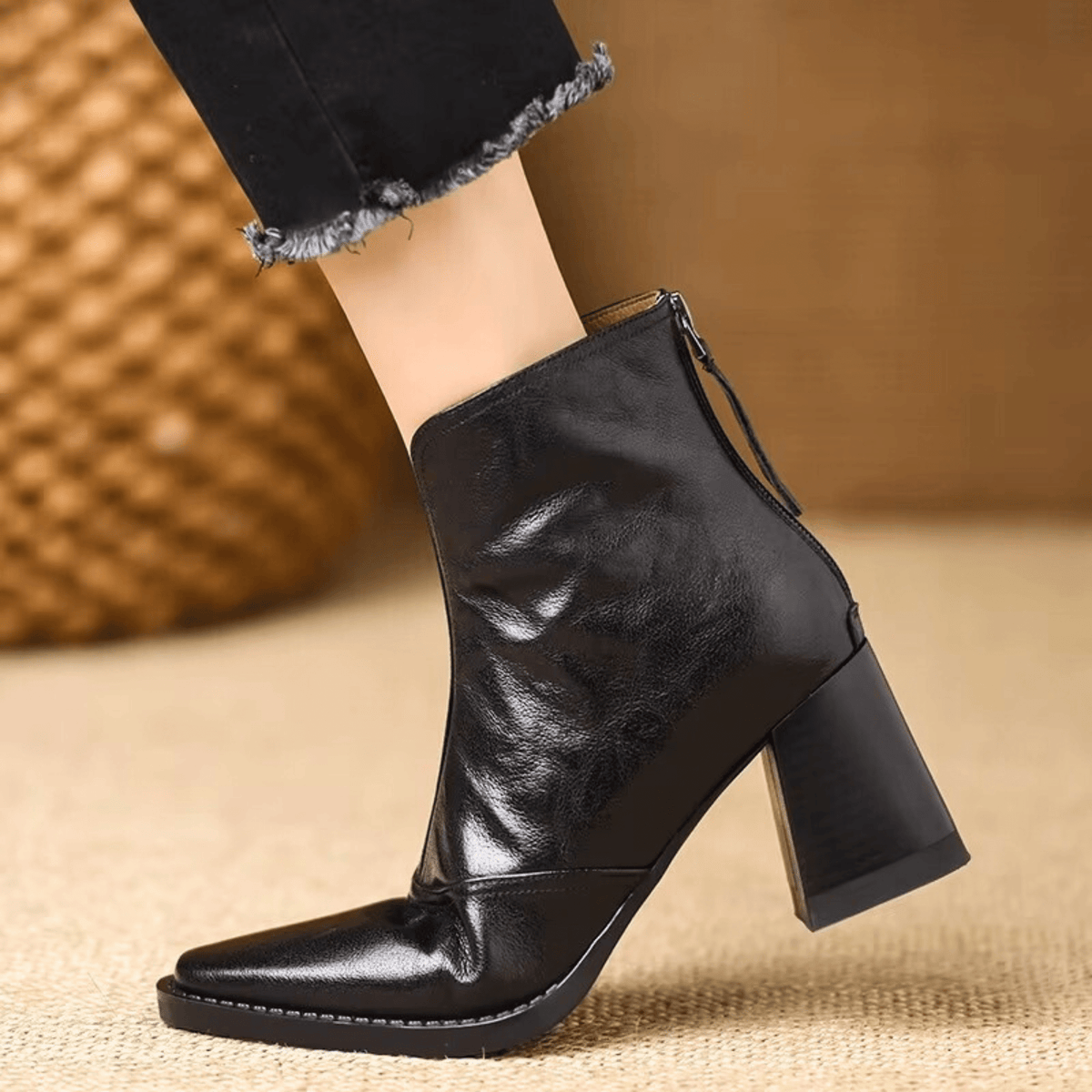 Damen Stiefeletten mit Blockabsatz und Rückenreißverschluss