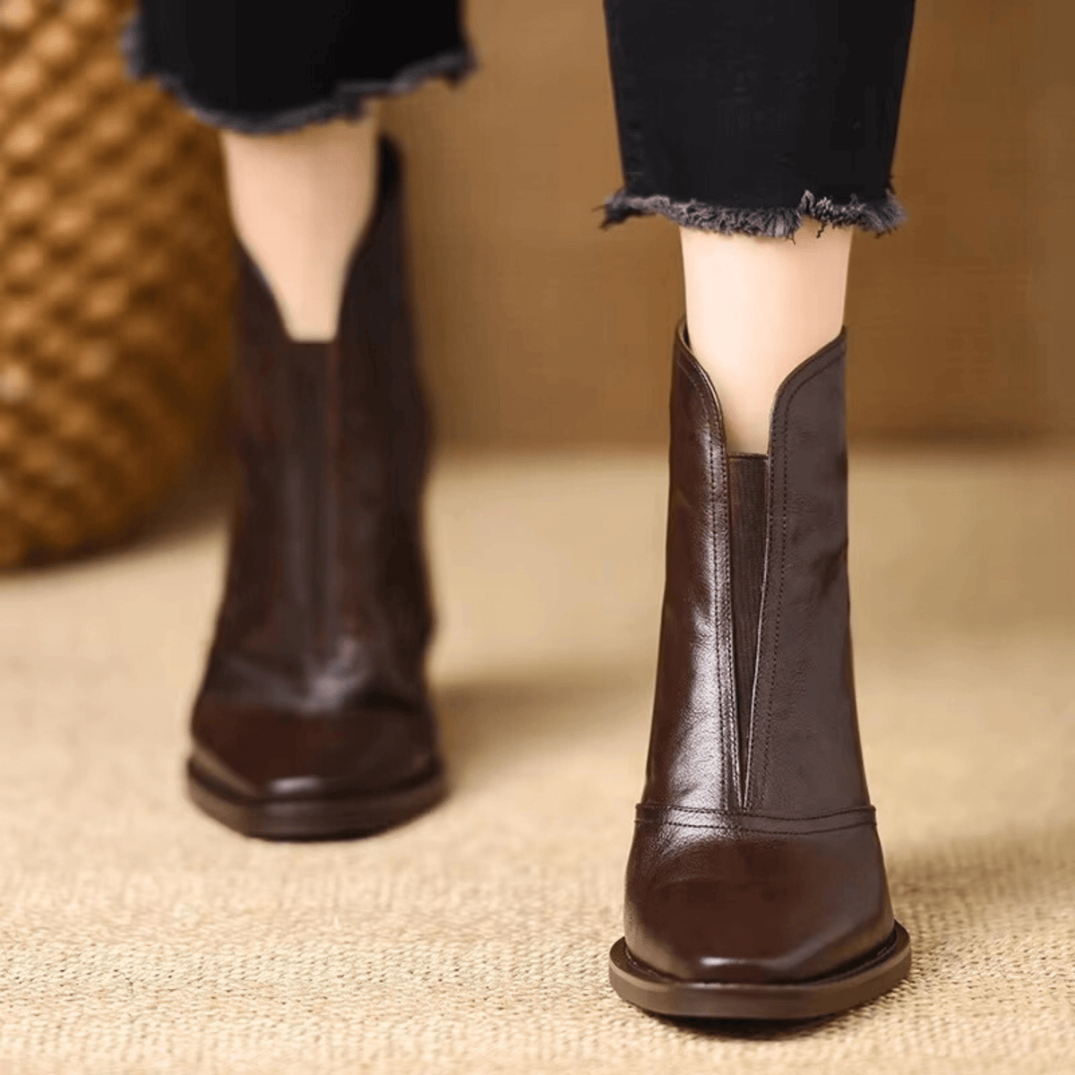 Damen Stiefeletten mit Blockabsatz und Rückenreißverschluss