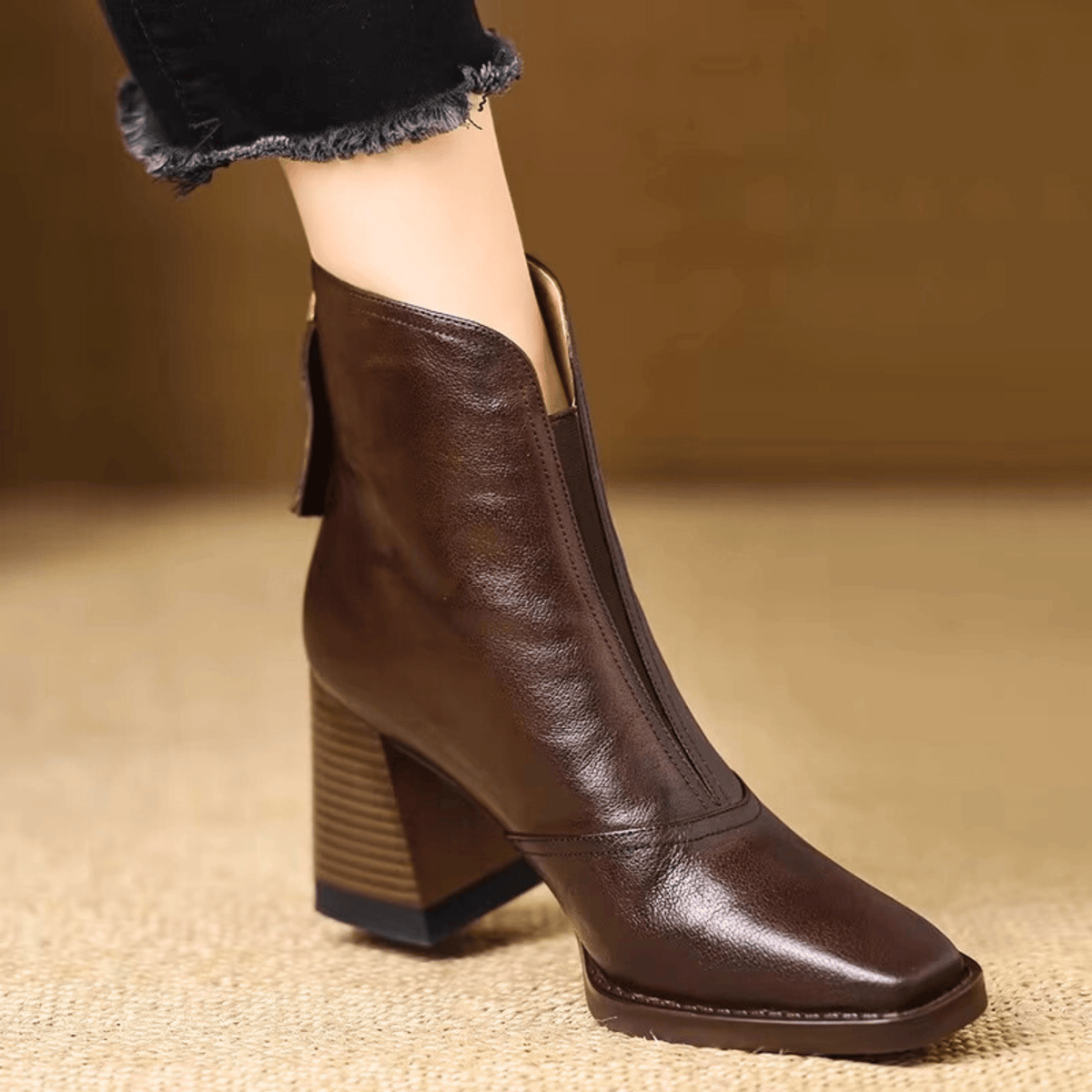 Damen Stiefeletten mit Blockabsatz und Rückenreißverschluss