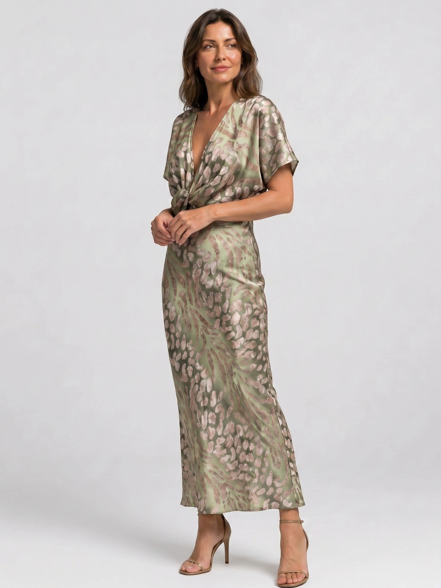 Damen Maxi-Wickelkleid mit Twist-Ausschnitt Grün