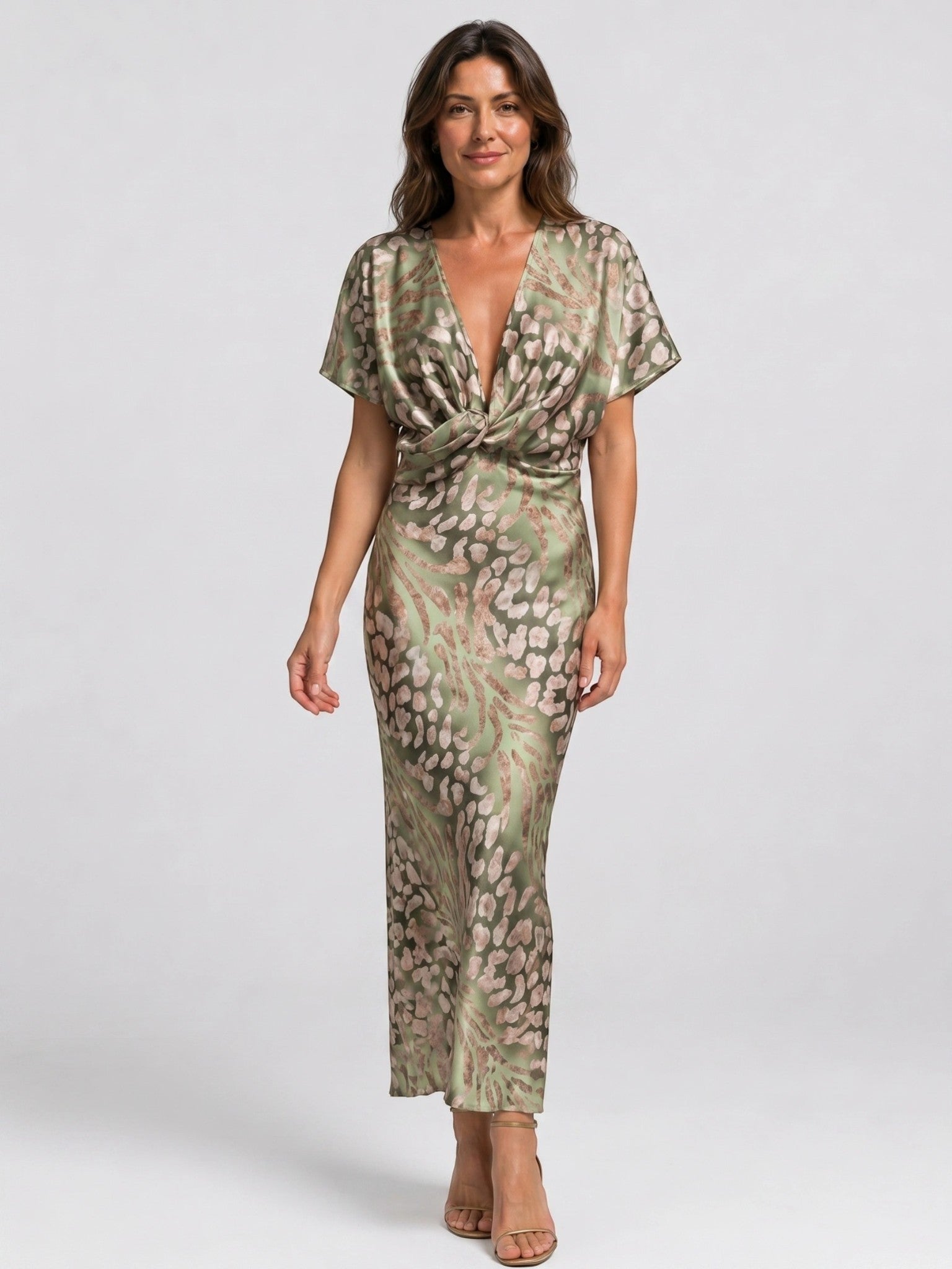 Damen Maxi-Wickelkleid mit Twist-Ausschnitt Grün