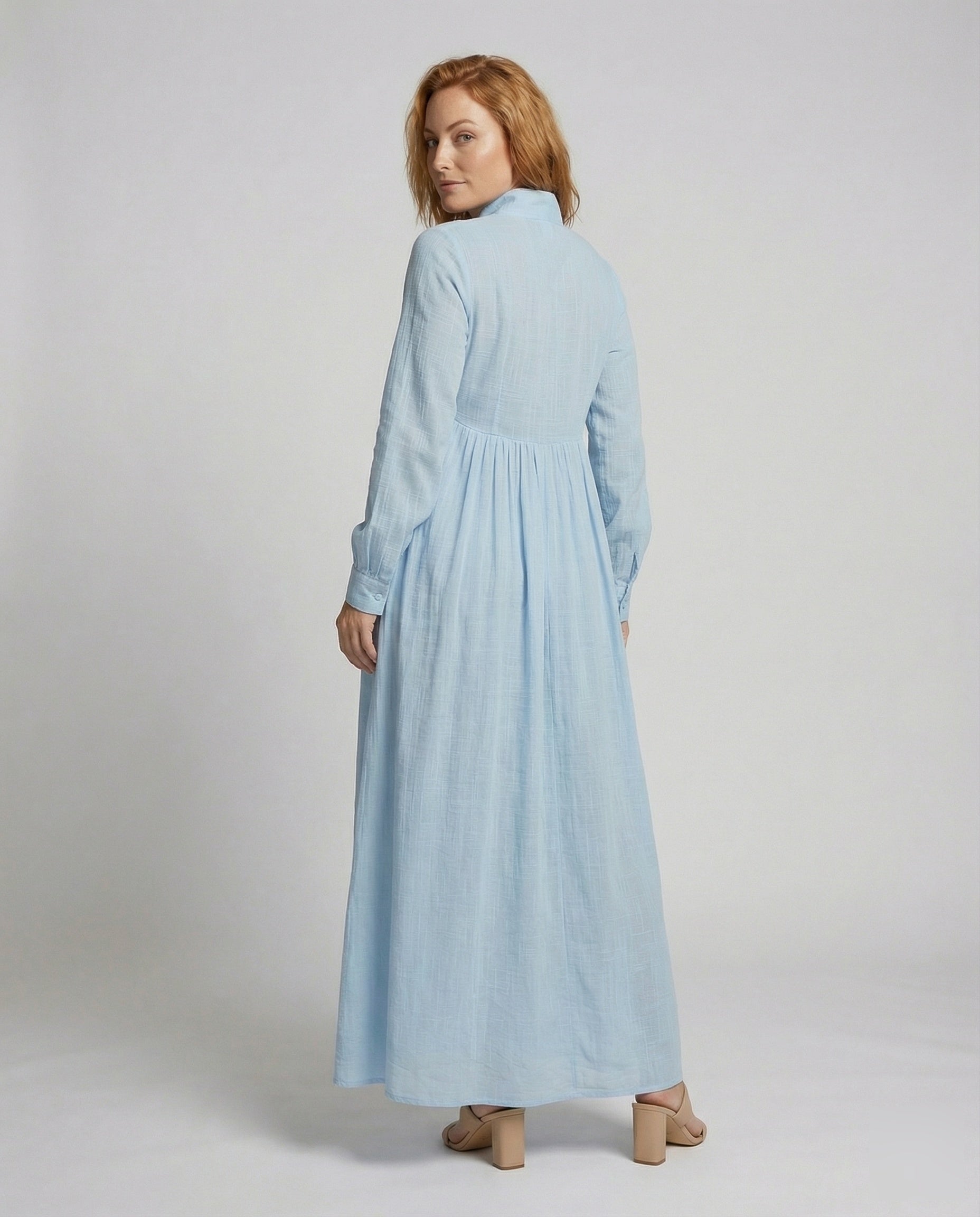 Damen Hemd-Maxikleid mit Knopfleiste