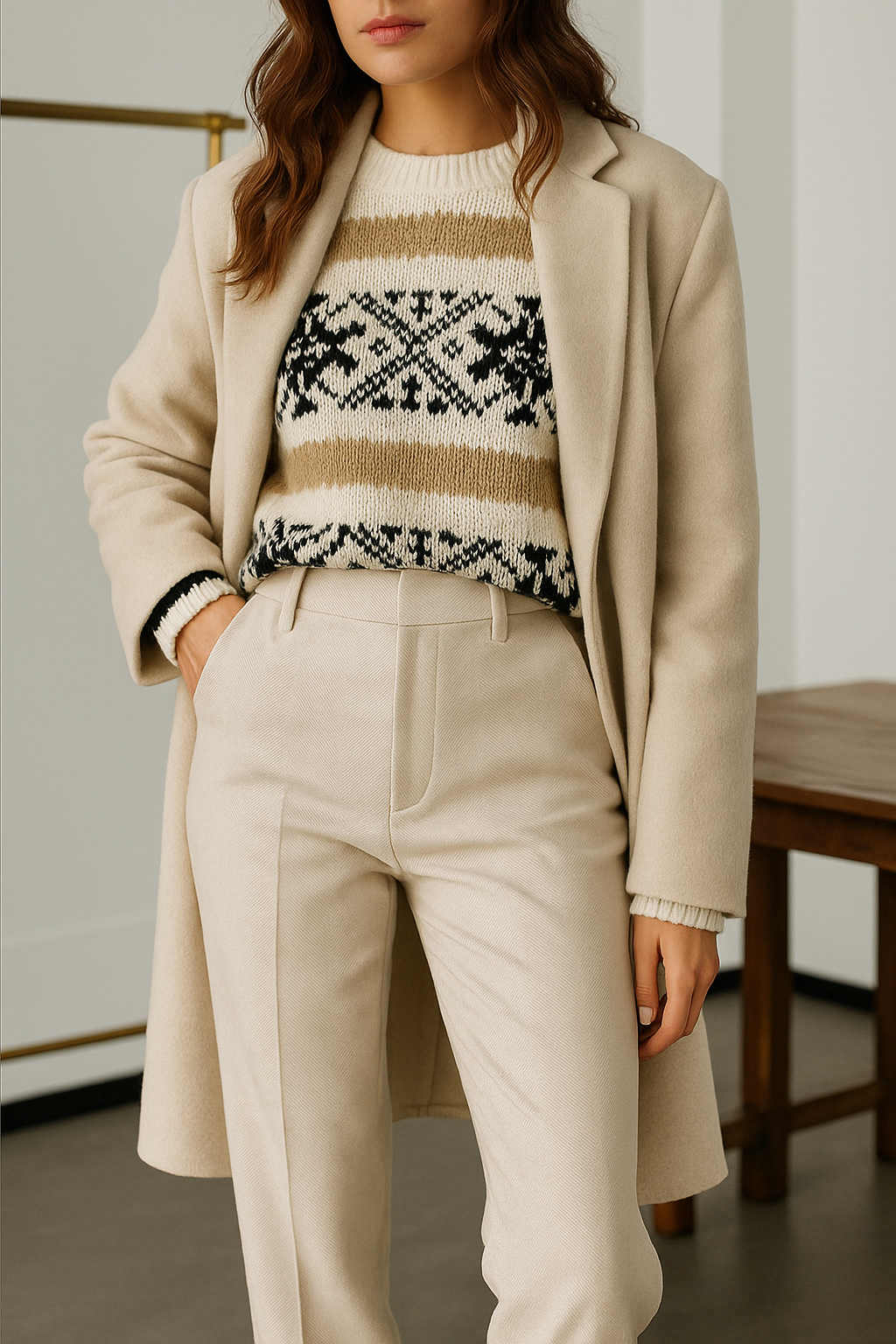 Damen Wollmix-Hose mit hohem Bund
