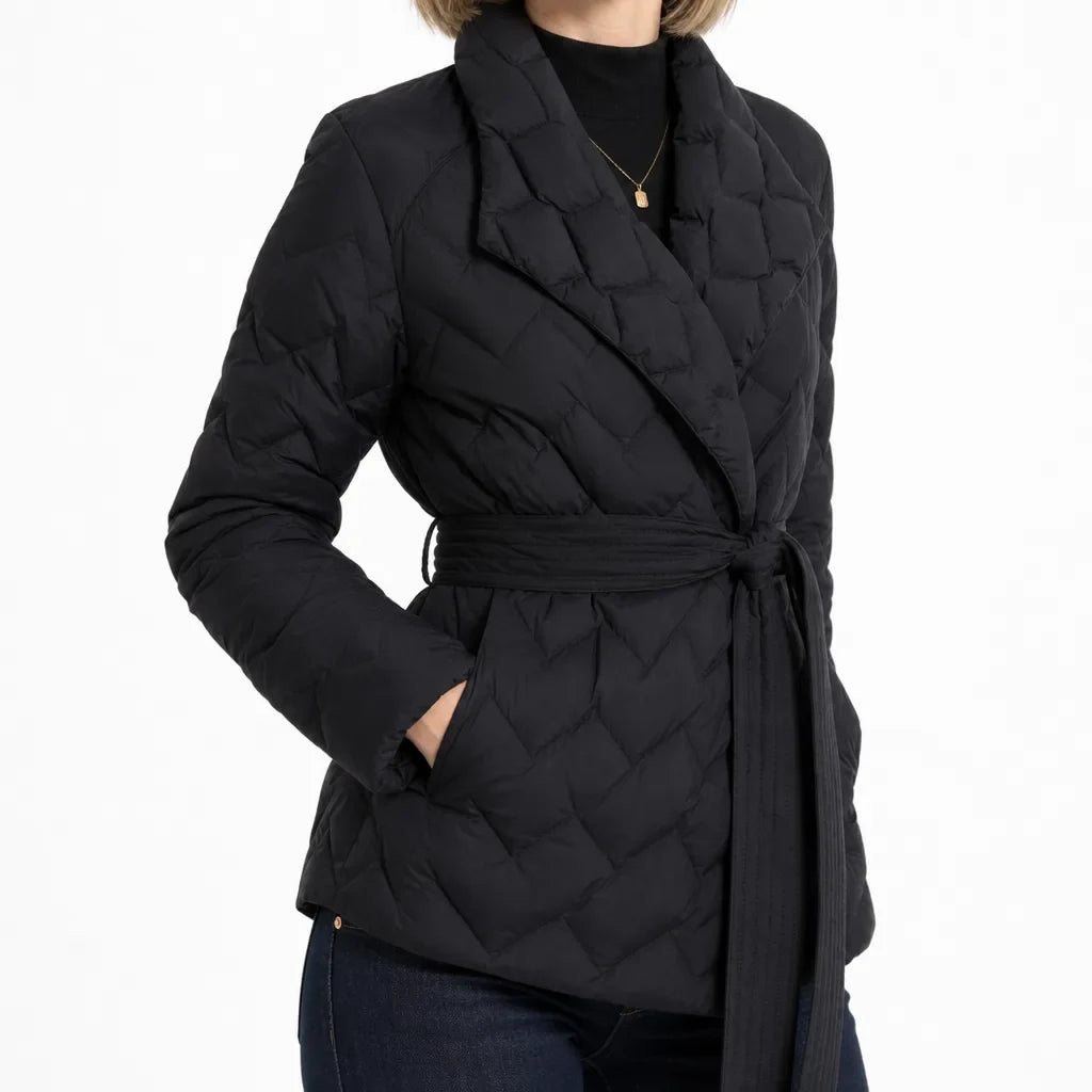 Damen gesteppte Wickeljacke mit Bindegürtel