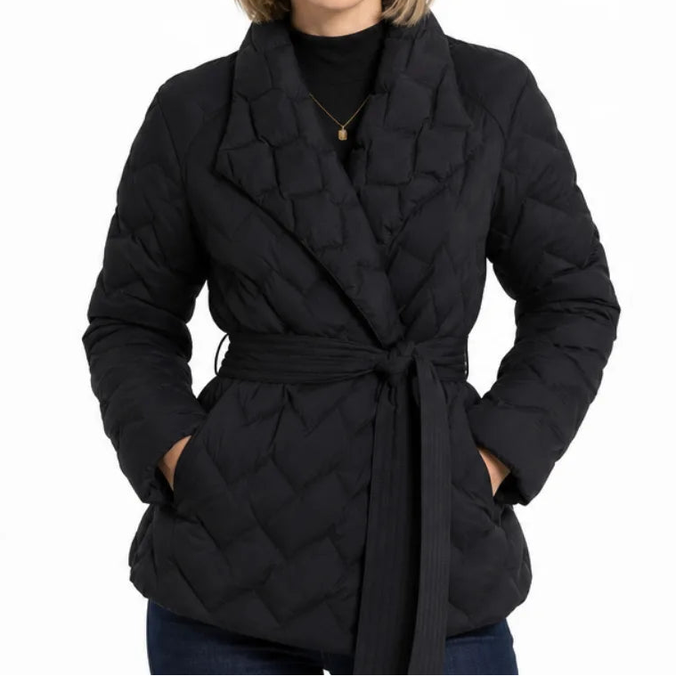 Damen gesteppte Wickeljacke mit Bindegürtel