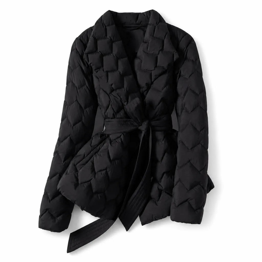 Damen gesteppte Wickeljacke mit Bindegürtel