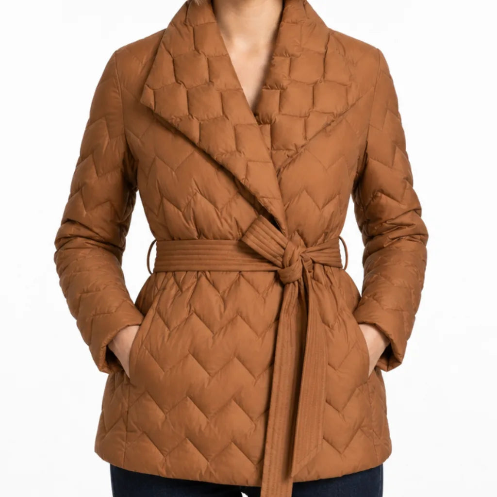 Damen gesteppte Wickeljacke mit Bindegürtel