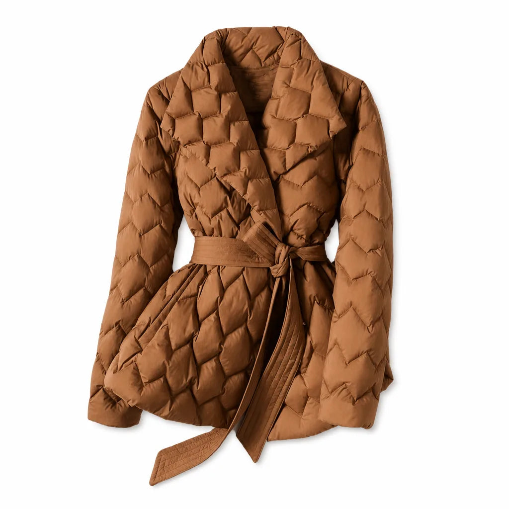 Damen gesteppte Wickeljacke mit Bindegürtel