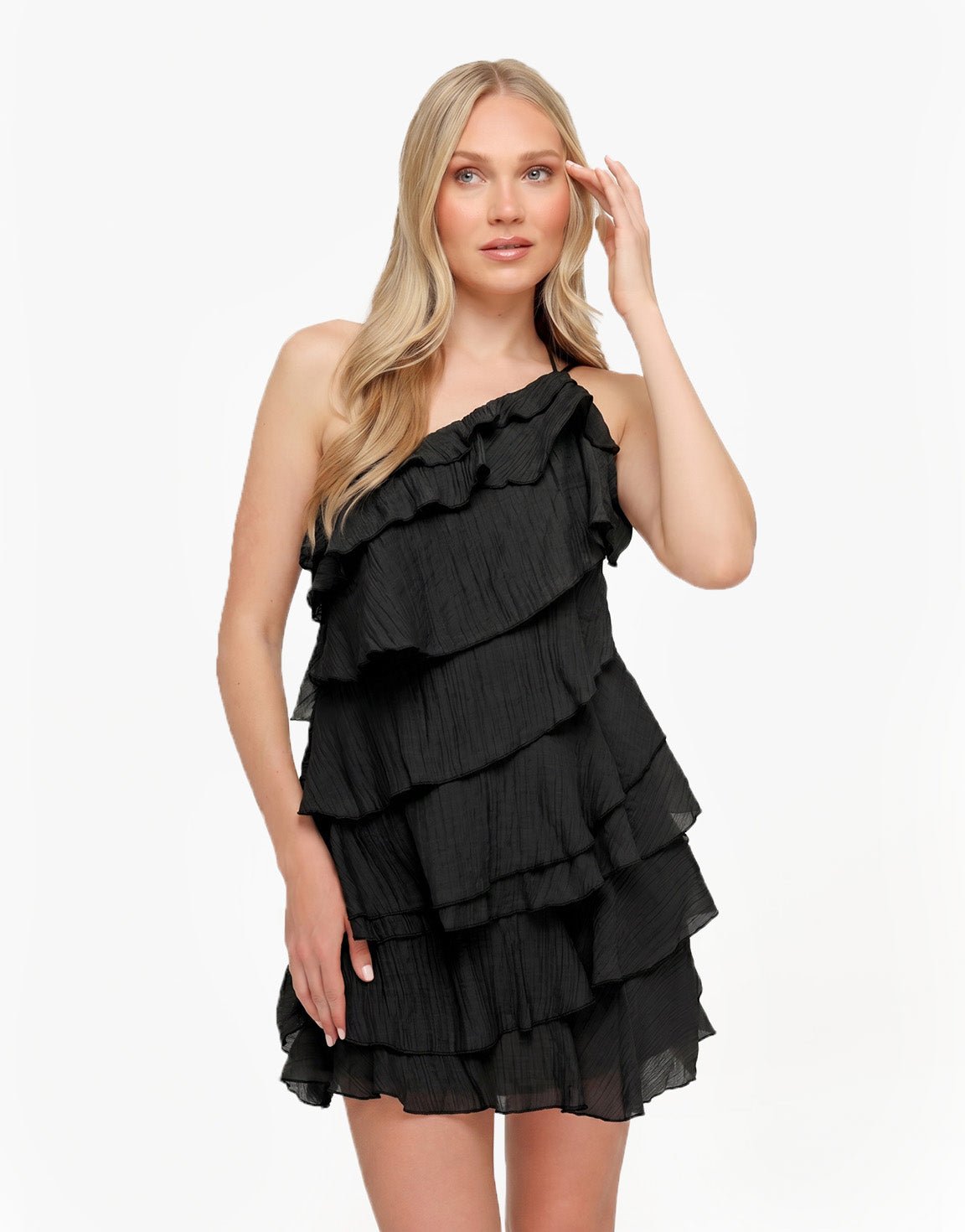 Damen Rüschenkleid schwarz mit Trägern