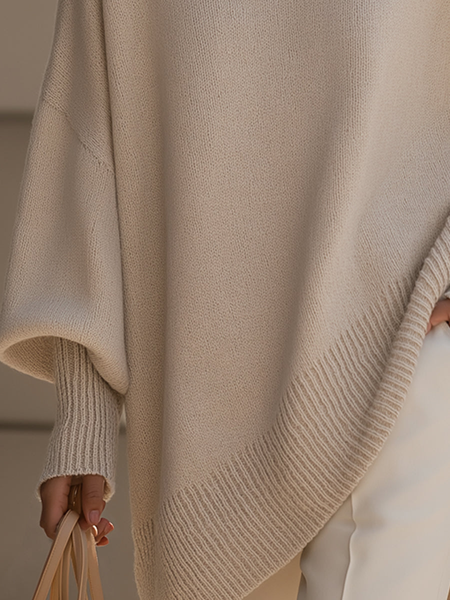 Damen Merinopullover oversized mit asymmetrischem Saum