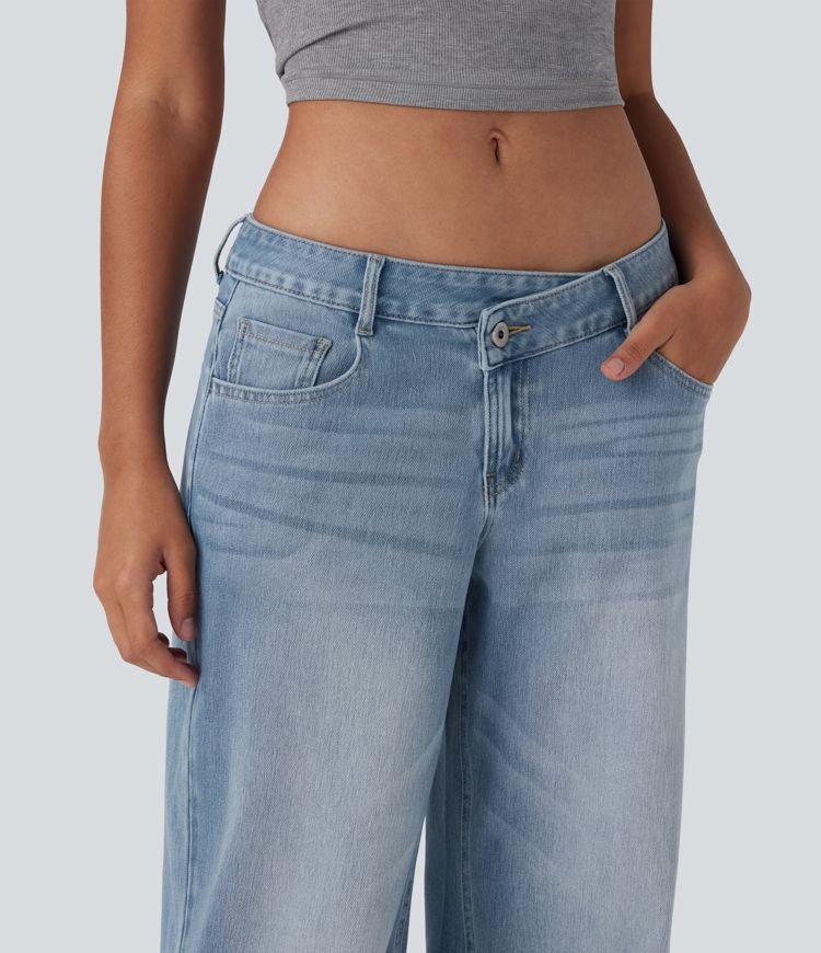 Damen Baggy-Jeans mit niedriger Taille und Reißverschlusstaschen