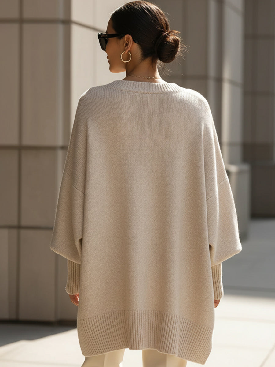 Damen Merinopullover oversized mit asymmetrischem Saum