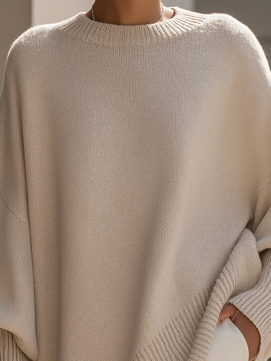Damen Merinopullover oversized mit asymmetrischem Saum