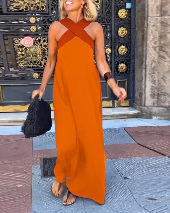 Damen Maxikleid mit gekreuztem Ausschnitt