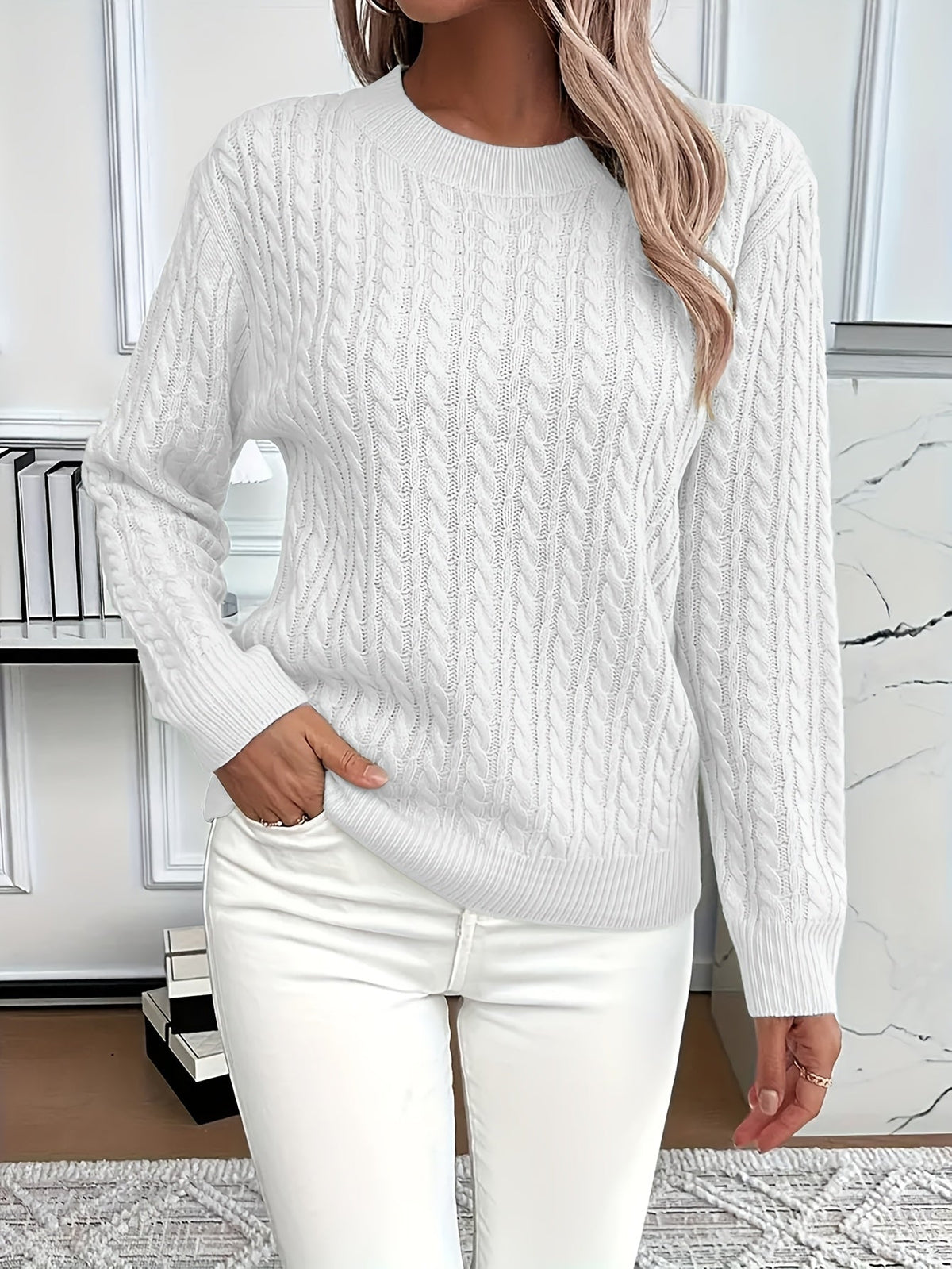 Damen Strickpullover mit Zopfmuster
