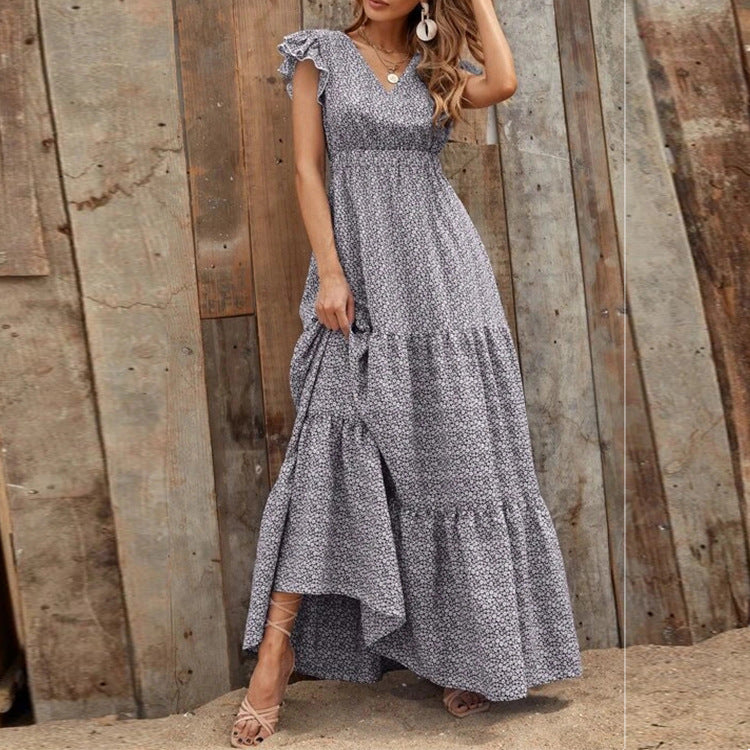 Damen Maxikleid mit Blumenprint und V-Ausschnitt
