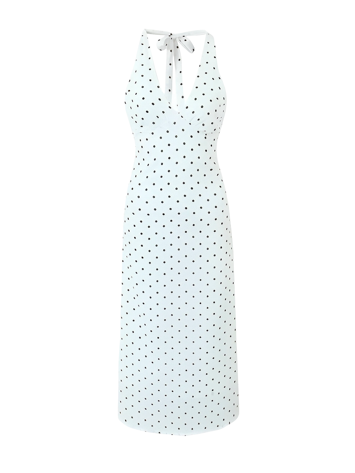 Damen Halterneck Midi Kleid mit V-Ausschnitt und Tupfen