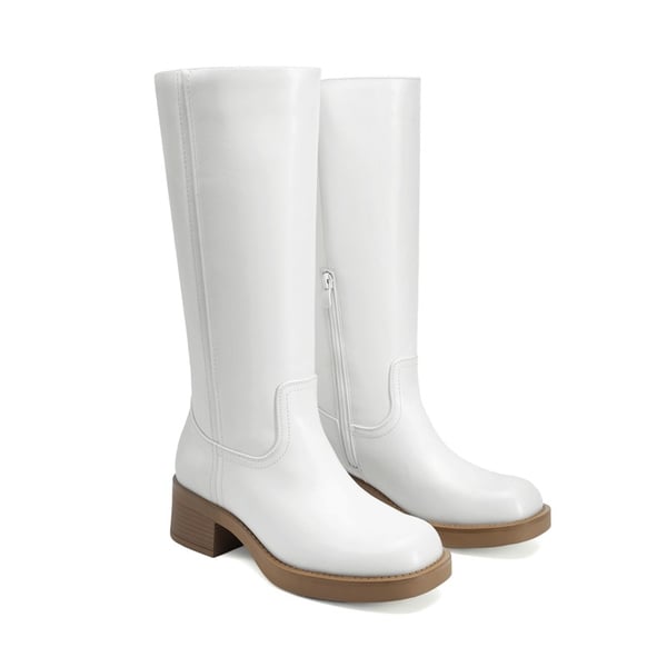 Damen Kniestiefel mit eckiger Zehenpartie und Reißverschluss