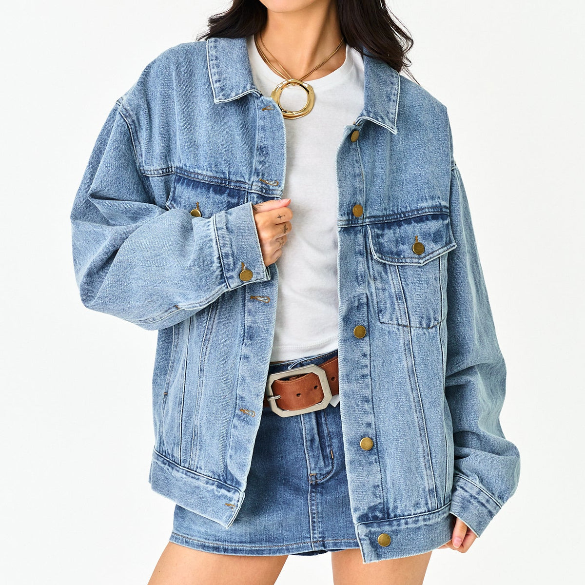 Damen Oversized-Jeansjacke mit Knopfleiste