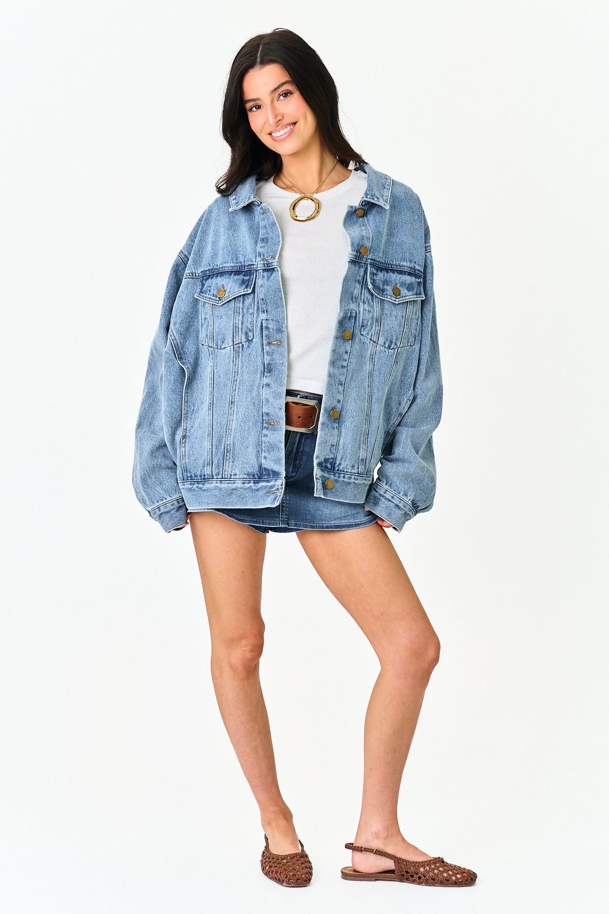 Damen Oversized-Jeansjacke mit Knopfleiste