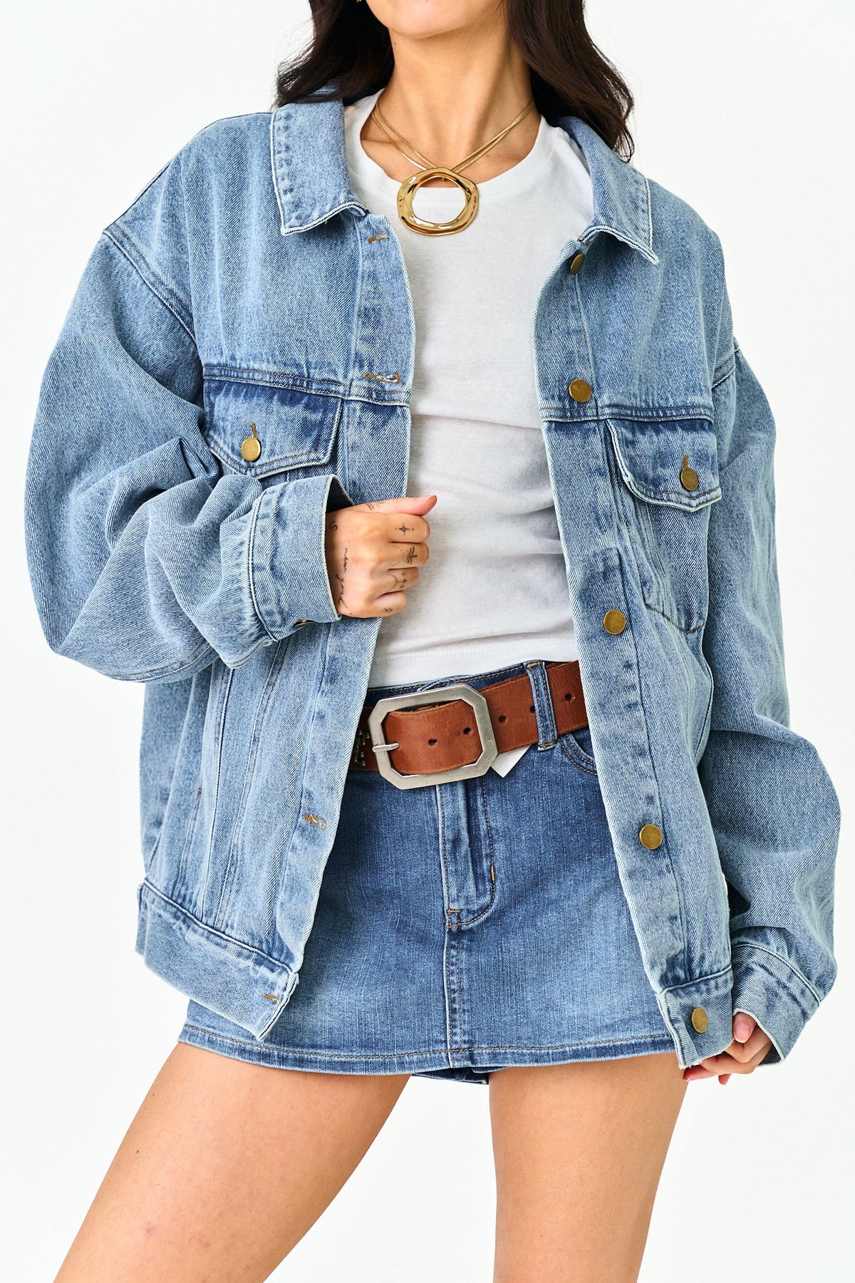 Damen Oversized-Jeansjacke mit Knopfleiste