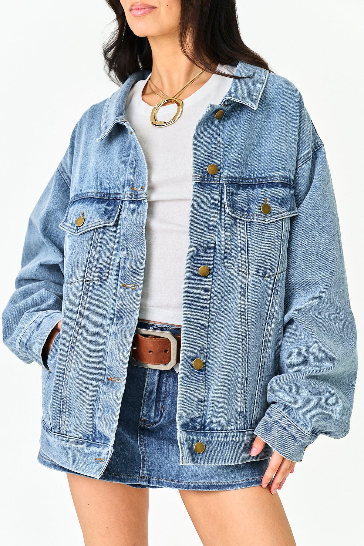 Damen Oversized-Jeansjacke mit Knopfleiste