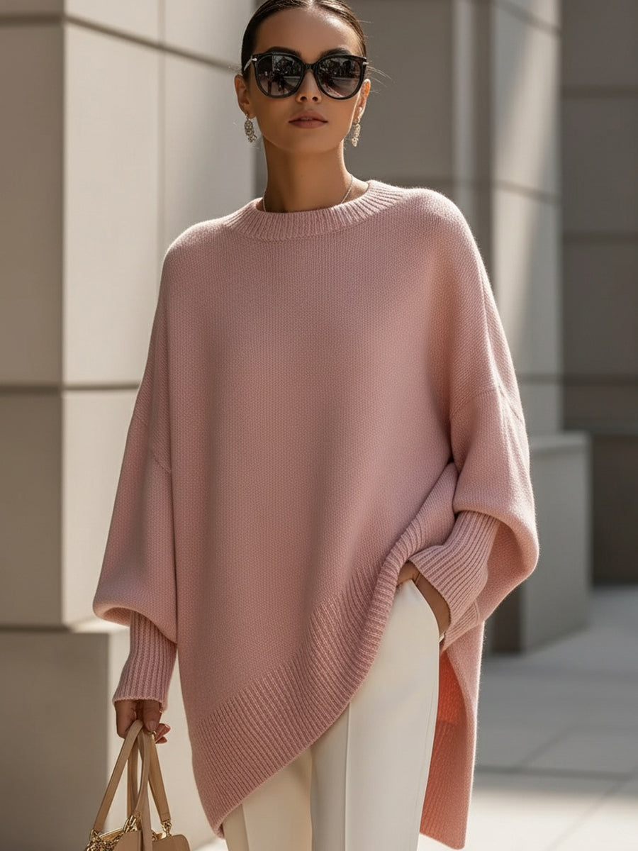 Damen Merinopullover oversized mit asymmetrischem Saum