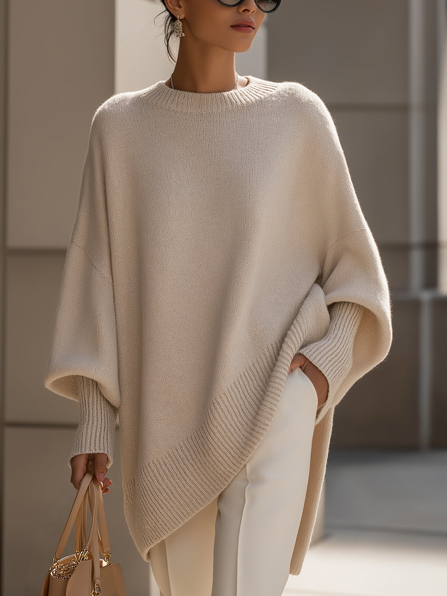 Damen Merinopullover oversized mit asymmetrischem Saum