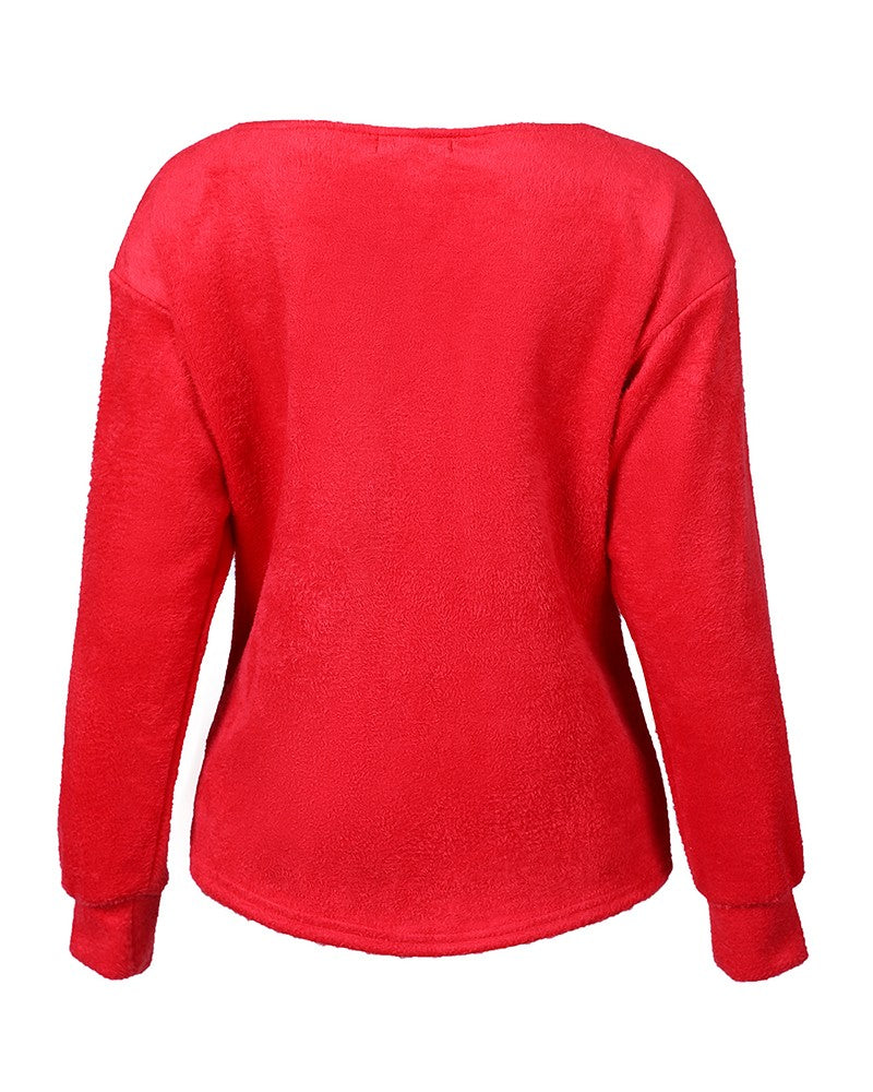 Damen Flauschpullover rot mit V-Ausschnitt