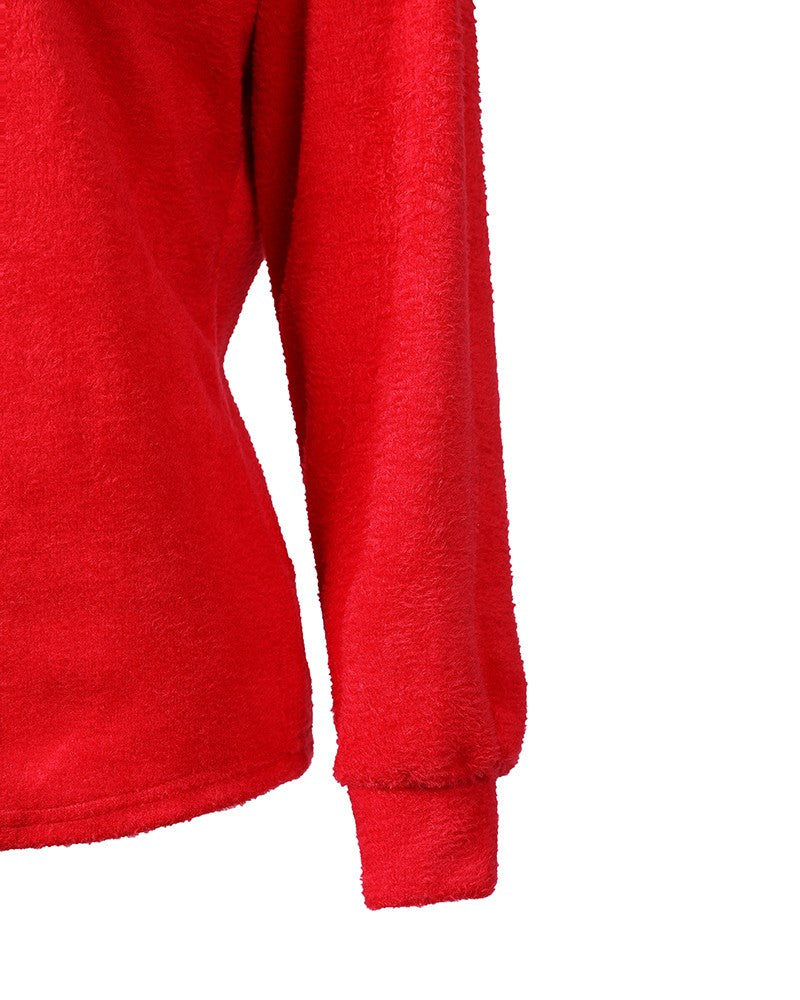 Damen Flauschpullover rot mit V-Ausschnitt