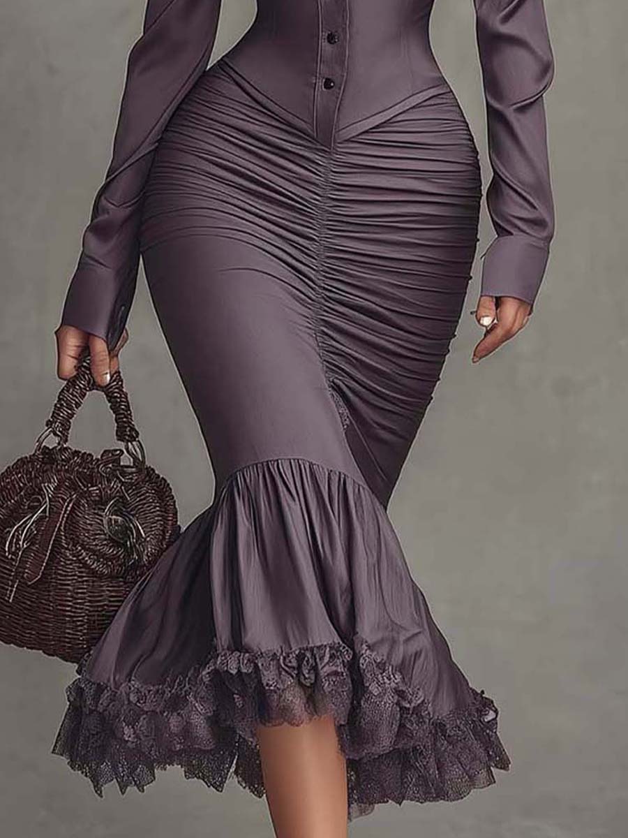 Damen Spitzen-Midikleid mit ausgestelltem Saum