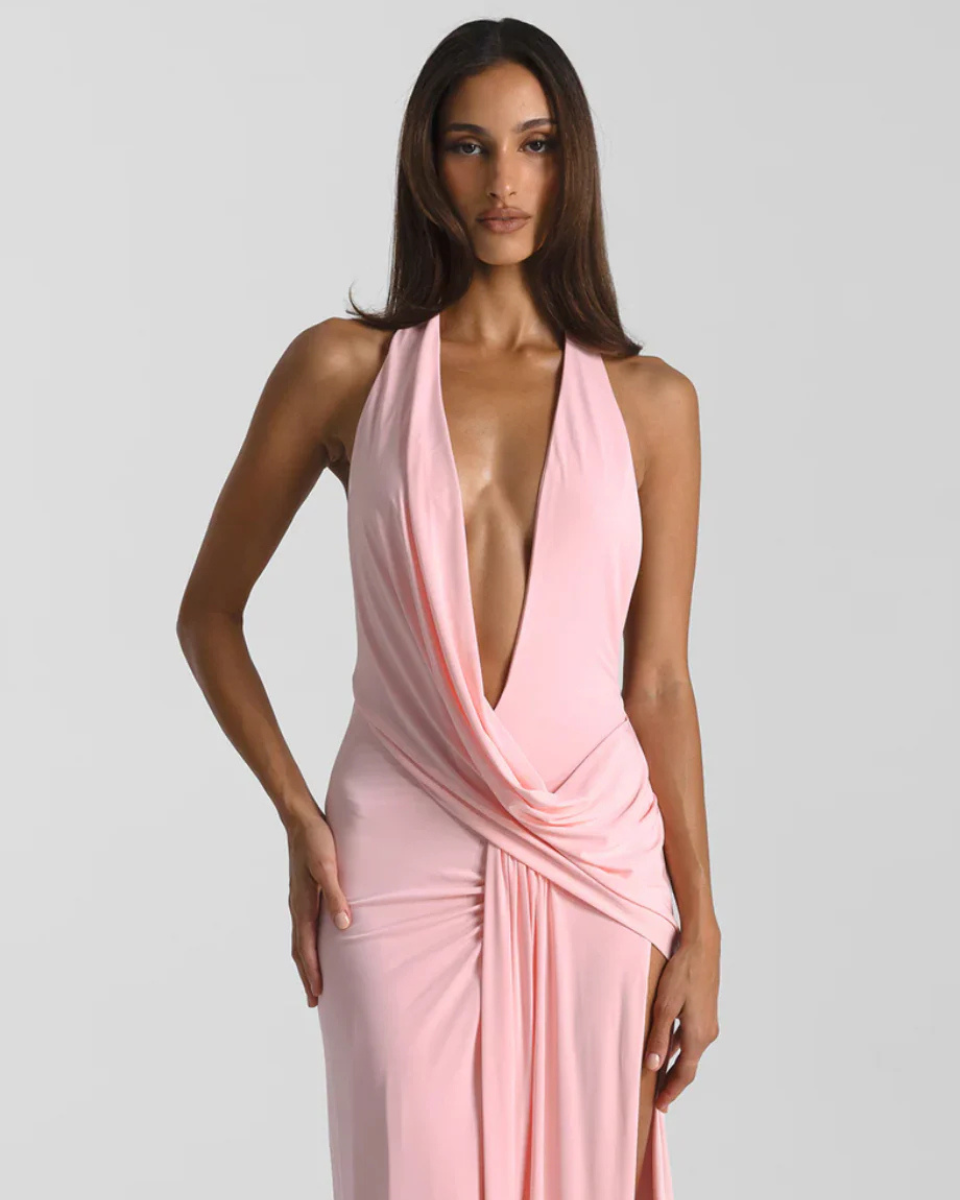 Damen Halterneck rückenfrei Maxi-Kleid