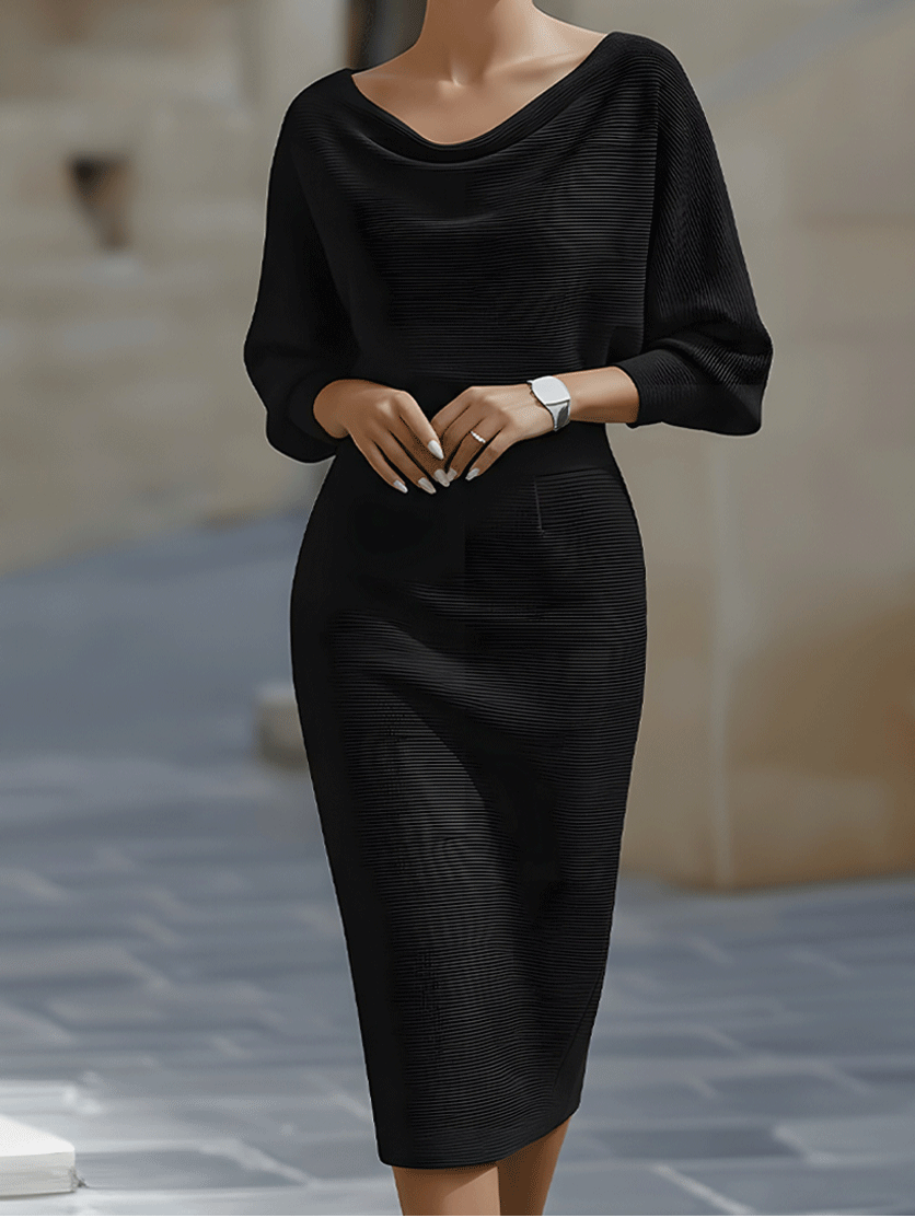 Damen Midikleid mit Rundhalsausschnitt und Fledermausärmeln