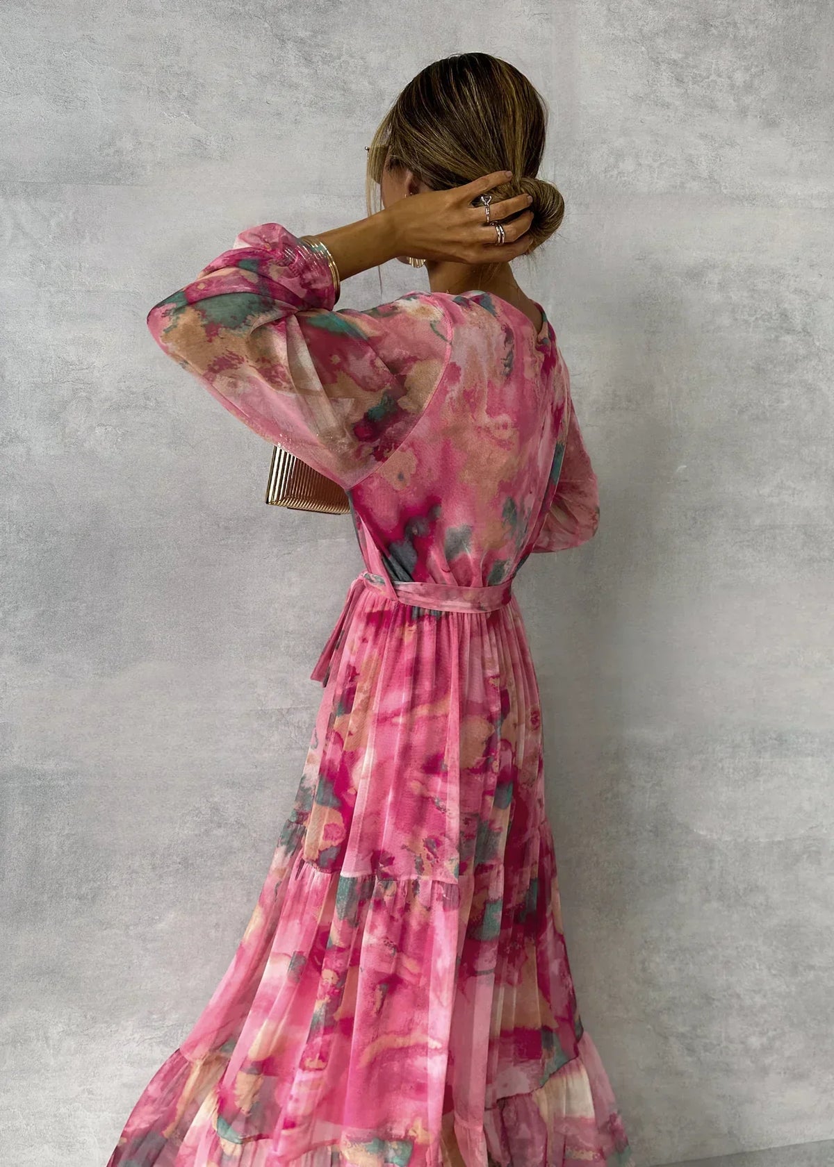 Damen Plisseekleid Maxi mit Blumenmuster