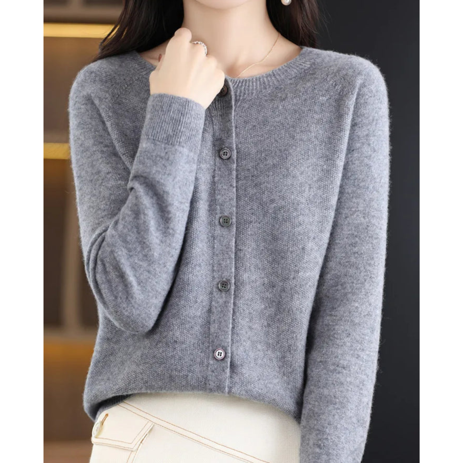 Damen Strickjacke aus Merinowolle und Kaschmir